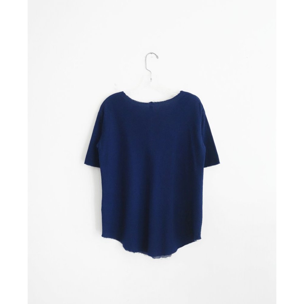 Raquel Allegra Indigo Blue Silk Hem Short Sleeve Tee Shirt size 3 US Large - Picture 2 of 4